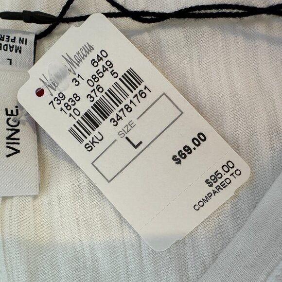NWT Vince. White Boat Neck Short Sleeve Cotton Roll Sleeve T-Shirt Sz L MSRP $69 - Picture 12 of 15